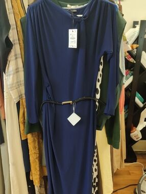 Zara Navy Blue Long-Sleeve Dress with Belt